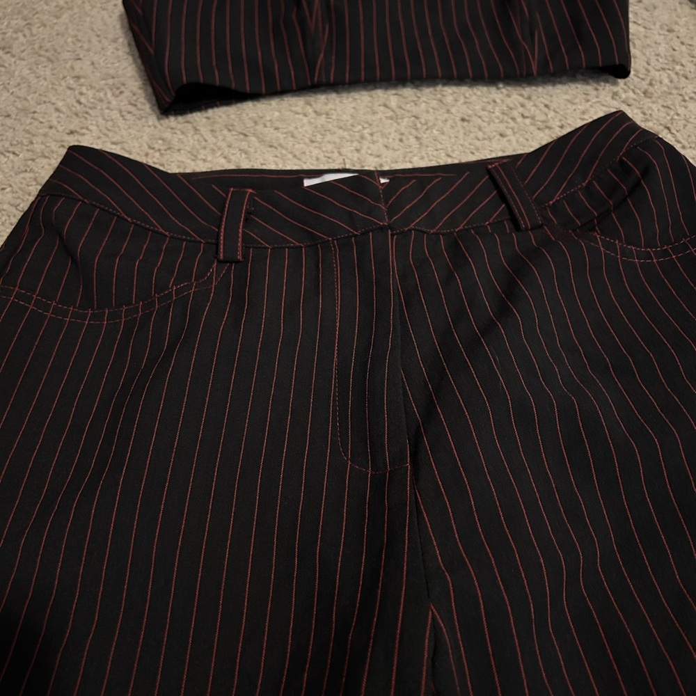 Danielle Guizio Black Pants with Red Pinstripes and Matching Bralette - Picture 7 of 8